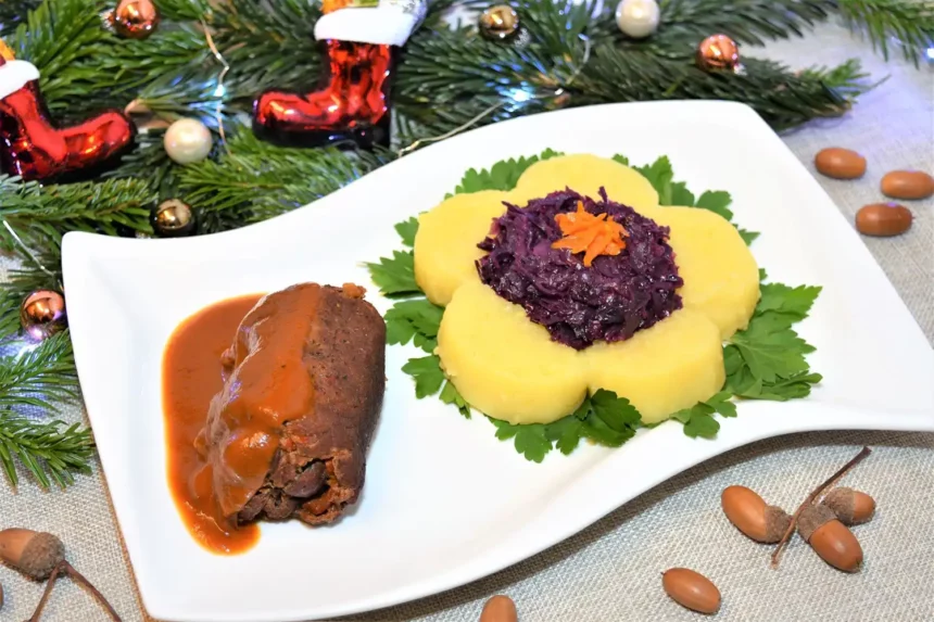 Rinderroladen mit einer blumigen Beilage Rezept