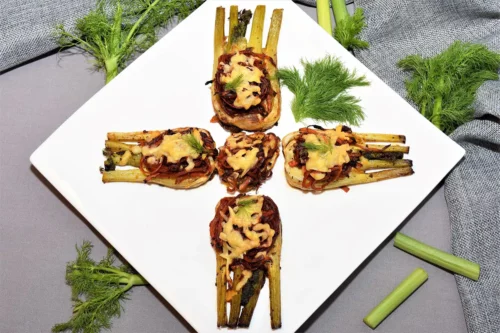 Überbackener Fenchel mit Möhrenspaghetti Rezept