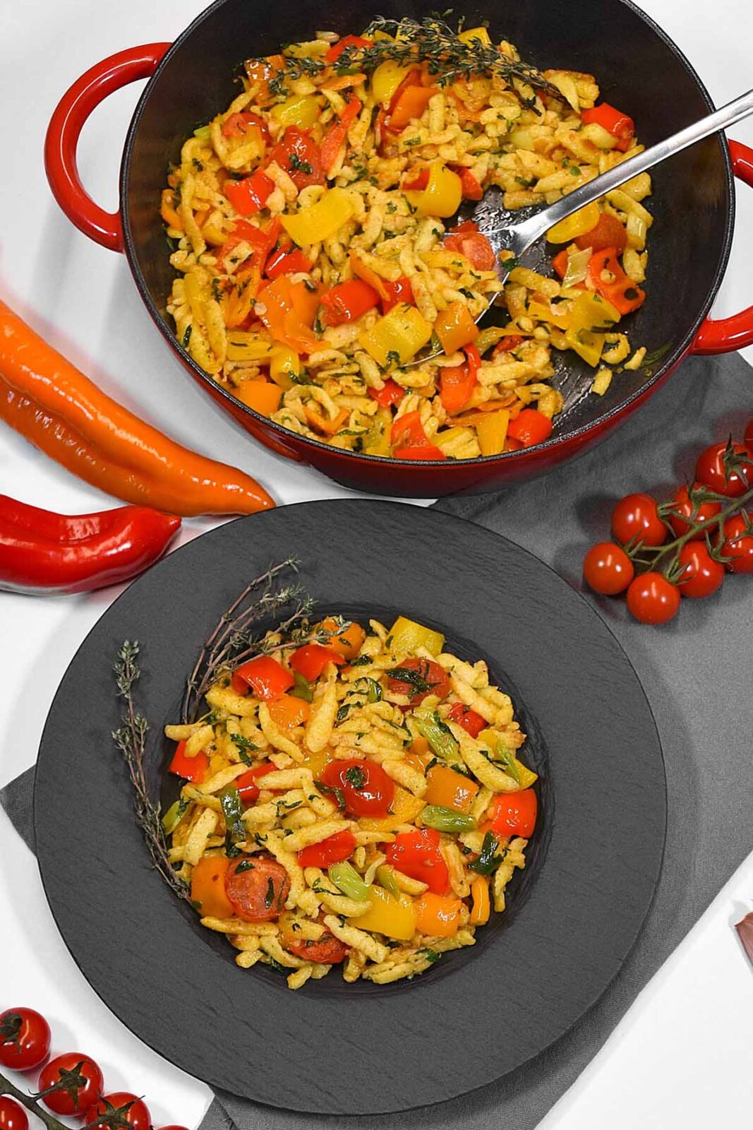 Spätzle mit gebratenem Gemüse-Gesund-ballesworld