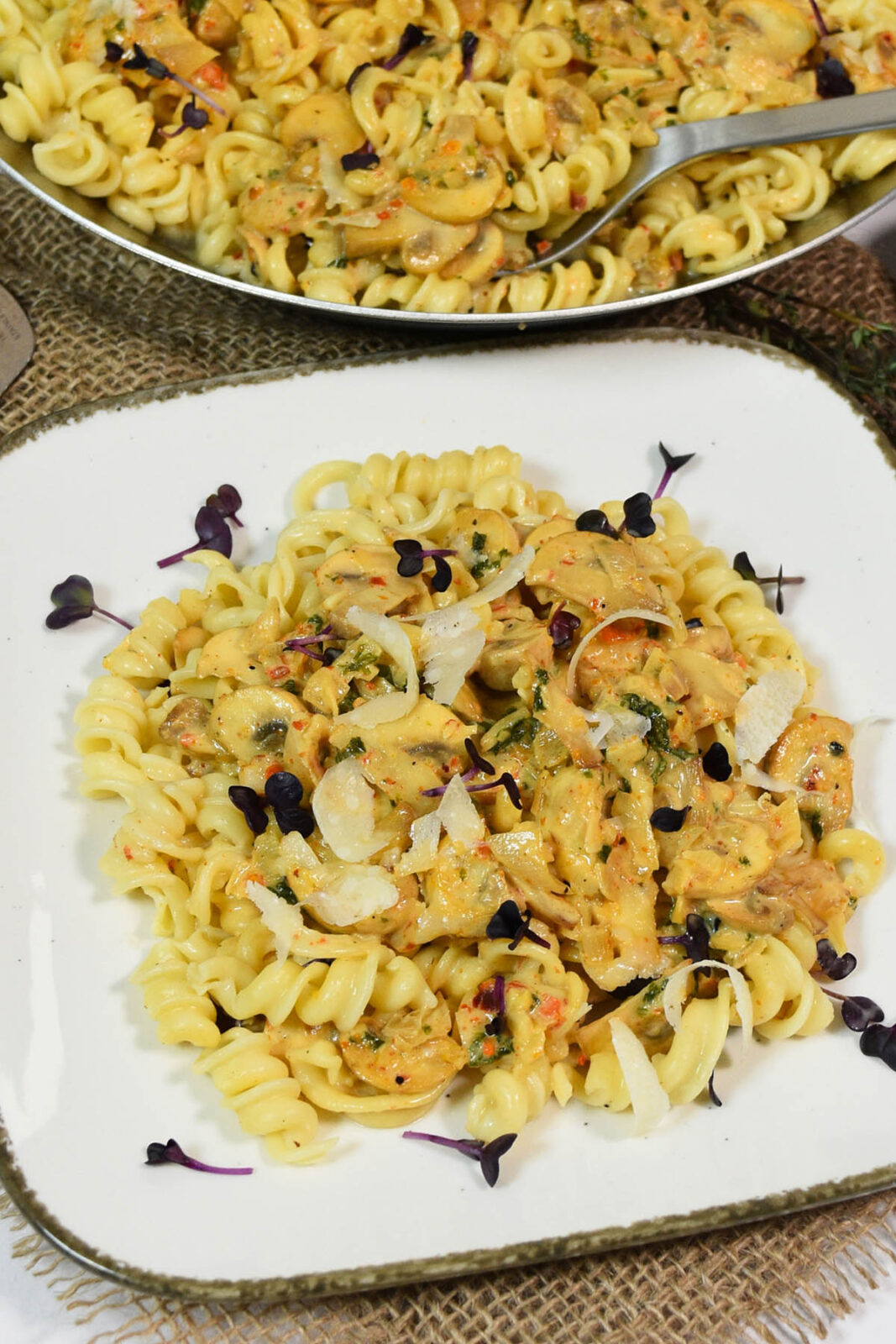 Nudeln mit Champignon-Sahne-Senf Soße-Vegetarisch-ballesworld