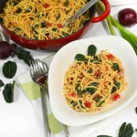 Spaghetti in Käse-Sahne-Soße mit buntem Gemüse-Rezept-ballesworld