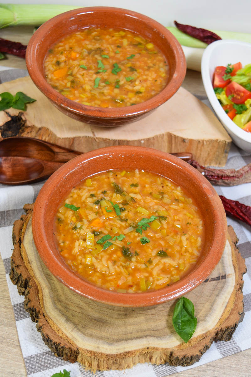 Vegane Lauch-Reis Suppe-Hauptgericht-ballesworld