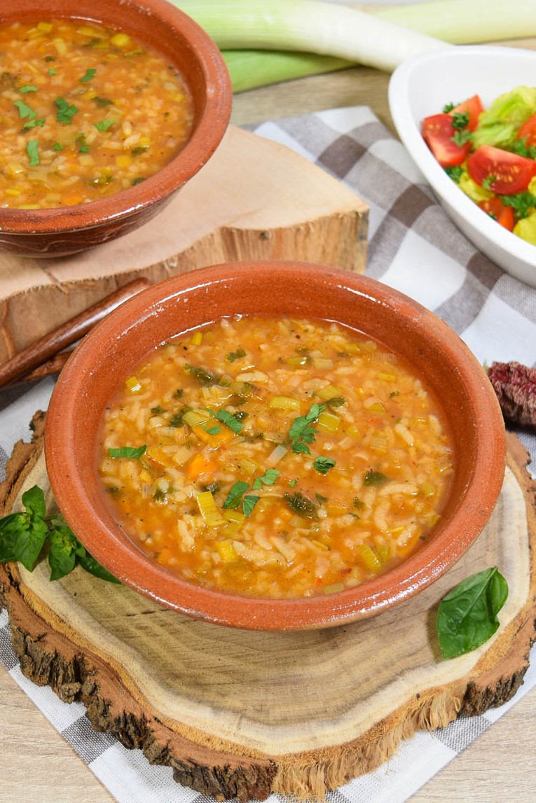 Vegane Lauch-Reis Suppe-Vorspeisen-ballesworld