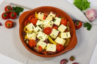 Feta vom Grill auf Gemüse-Olivenöl-Bett-Rezept-ballesworld