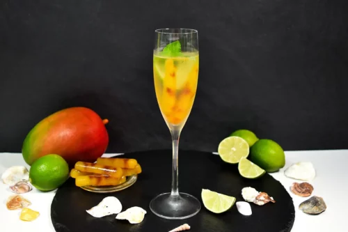 Prosecco mit Mango-Johannisbeer Eiswürfel-Servieren-ballesworld