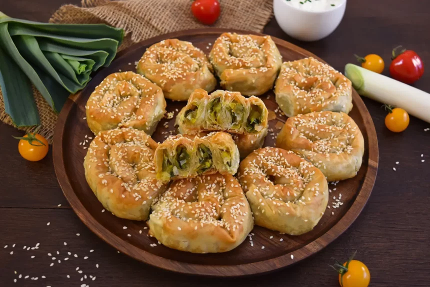 Filoteig-Lauch-Schnecken aus der Heißluftfritteuse-Anrichten-ballesworld