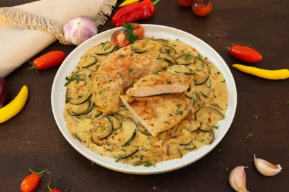 Schweineschnitzel mit Zucchini-Sahne-Soße-Rezept-ballesworld