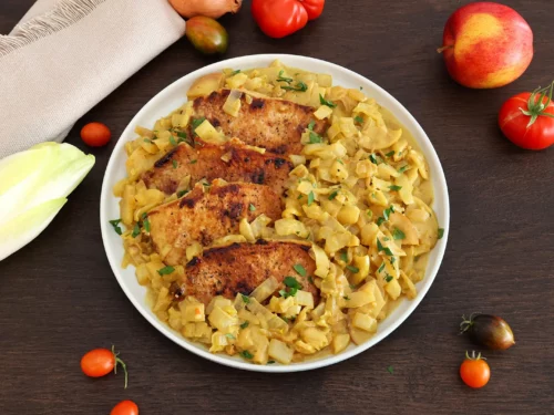 Schweinesteak mit Chicorée-Apfel-Soße-Rezept-ballesworld